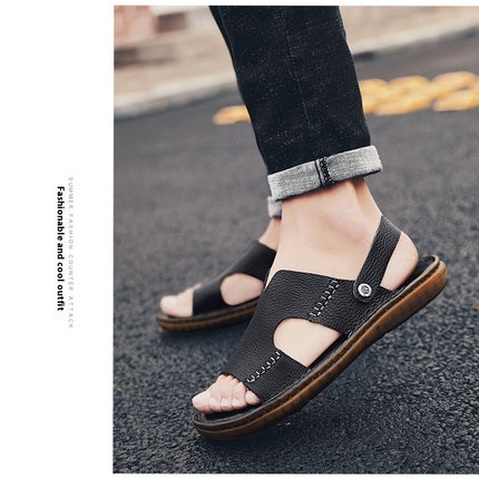 Men's Sandals Dual-use Cowhide Soft Bottom Beach Shoes