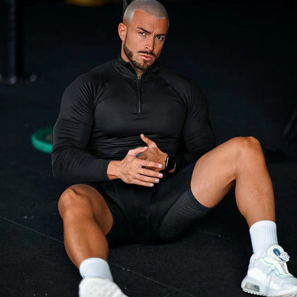 Fitness T-shirt, Quick Drying Half Zip Top, Tight Fitting Clothes, Long Sleeves