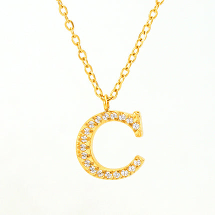 Stainless Steel Diamond-filled 26 English Letter Pendant Necklace
