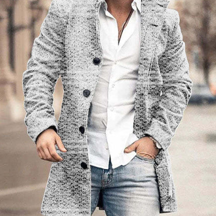 Autumn And Winter New Men's Woolen Stand Collar Medium Long Pocket Casual Coat