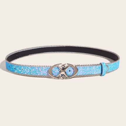 Women's Silver Belt With Sequin Buckle Belt