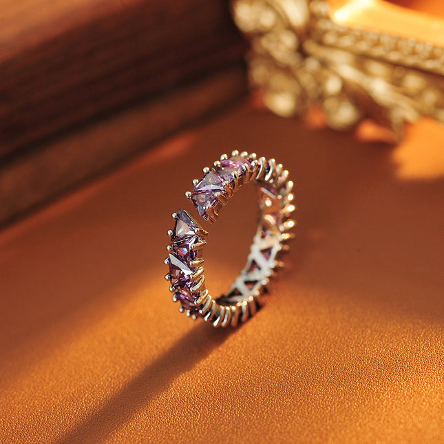 Super Sparkle Purple Zircon Row Ring For Women, Adjustable Open Ring, Luxury Shiny Stylish Ring, Wholesale & Dropshipping