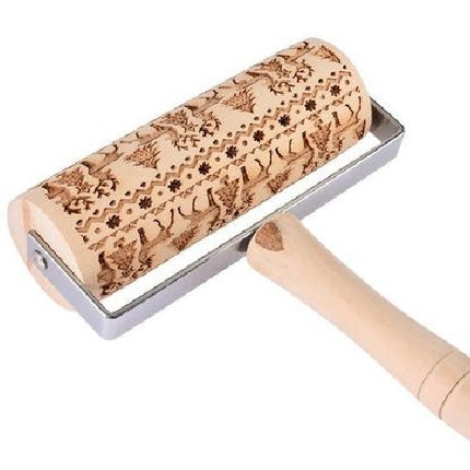 Push-Style Christmas Embossing Rolling Pin Printed Cookie Dough Stick Fondant Tool Baking Noodle Cake Dough Engraved Roller Q40