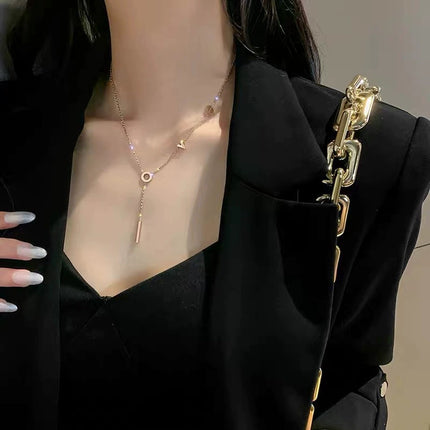 Niche Letter Tassel Titanium Steel Necklace For Women