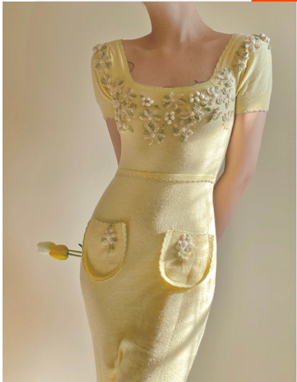 Half sleeve square neck pocket dress