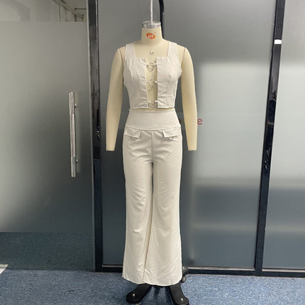 Square Collar Top Loose Flared Pants Two-piece Set