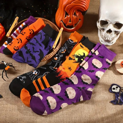 6 Pairs Halloween Christmas Socks For Men Women Girls Funny Pumkin Spider Black Cat Cotton Sock Set