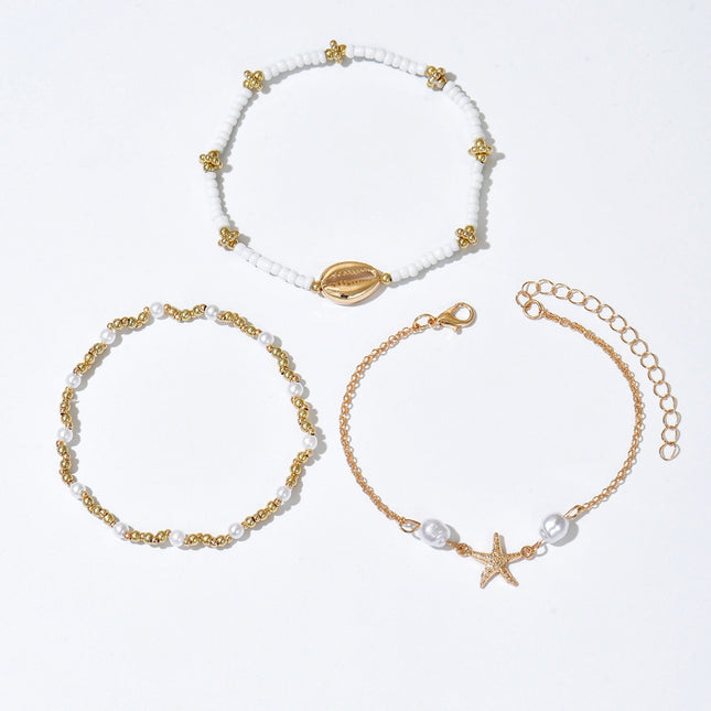 Beach Vacation Bead Shell Starfish Foot Ornaments Anklet Three-piece Set