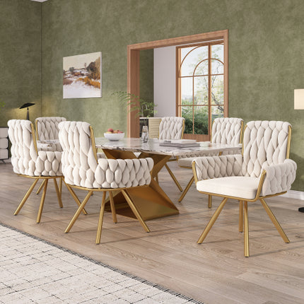 Fluweel Eetkamerstoel, Leunstoel, Enkel Luukse Sitkamer- En Slaapkamer Swivelstoel, Ontspannings Swivelstoel Met Vier Metaal Steunpote, Beige