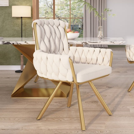 Fluweel Eetkamerstoel, Leunstoel, Enkel Luukse Sitkamer- En Slaapkamer Swivelstoel, Ontspannings Swivelstoel Met Vier Metaal Steunpote, Beige