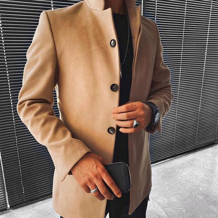 Men's Stand-Up Collar Mid-Length Woolen Coat Jacket