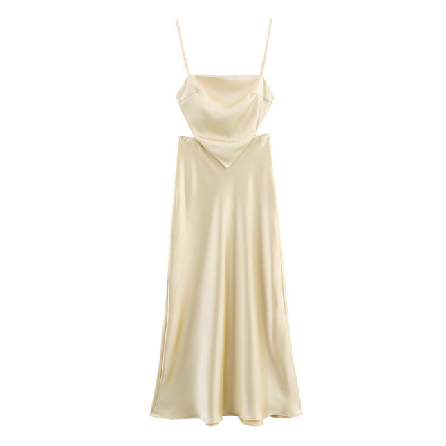 Summer Silk Satin Ang Sleeveless Sling Dress