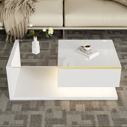 90 cm Lang Koffietafel, Hoogglans Wit. Kanttafels, Koffietafels Met Glas En LED-Effek