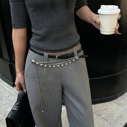 Fashion Silver Pearl Alloy Waist Chain