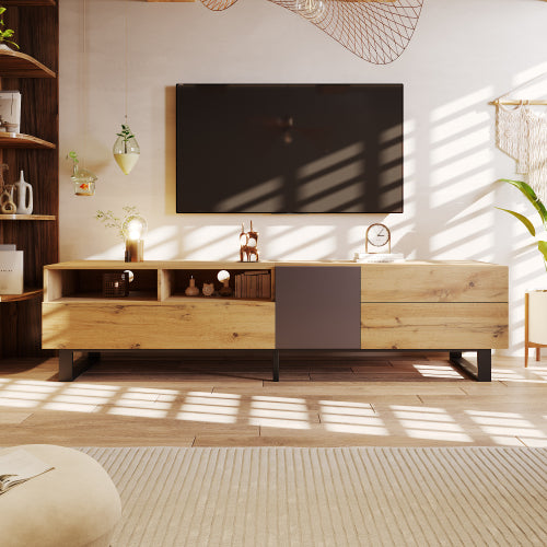 Moderne Kleur TV Kabinet, TV Staanplek Met Houtgraan Afwerking 180cm.
