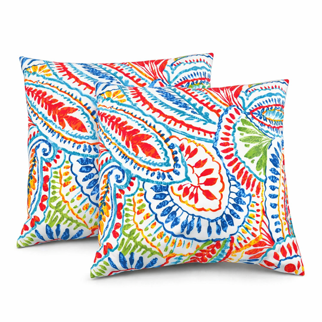 2 Pak Buitelug Spreikussings, Waterdig & Vaalbestand Patio Kussings Vir Tuin, Stoep, Swembadmeubels - Sagte & Gemaklike Dekoratiewe Kussingsoortreksels 18x18 Duim, Paisley Multi