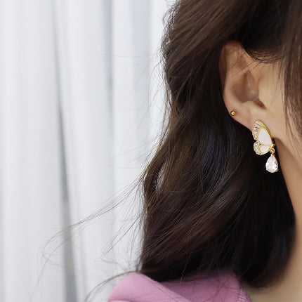 S925 Silver Needle Butterfly Acrylic Zircon Water Drop Earrings