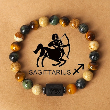 12 Zodiac Sign Natural Stone Bead Bracelet