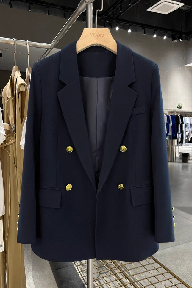 Navy Blue Leisure Simple Commute Easy Matching Coat