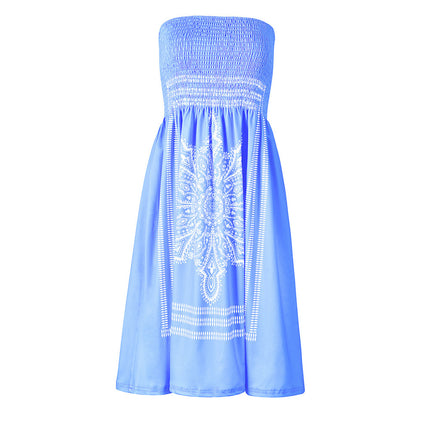 Sweater-print sleeveless strapless ethnic dress