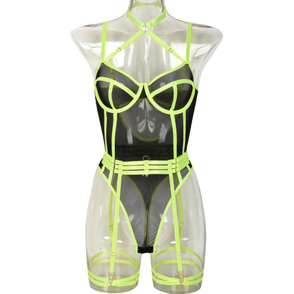 High Elastic Mesh Tight Contrast Color Jumpsuit