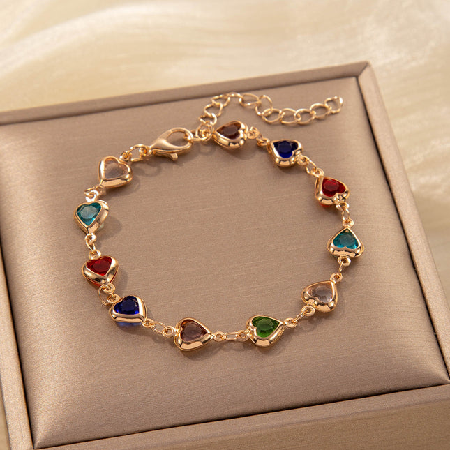 Kleurvolle Hart Sirkoon Armband Vir Vroue