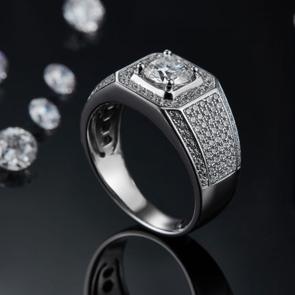 Men's 1-carat Luxury And Fashionable Light Luxury Jewelry Silver Ring Set With Top-quality Moissanite, S925 Silver-plated Platinum