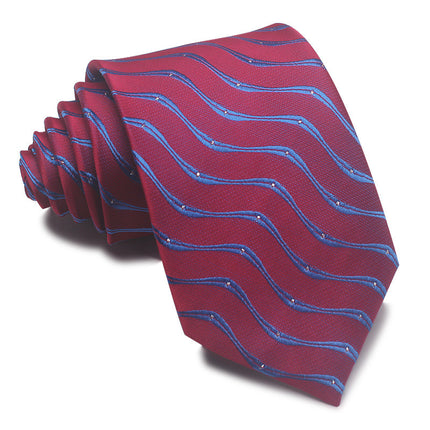 8CM Polyester Jacquard Striped Tie Men's Business Formal Red Black Blue