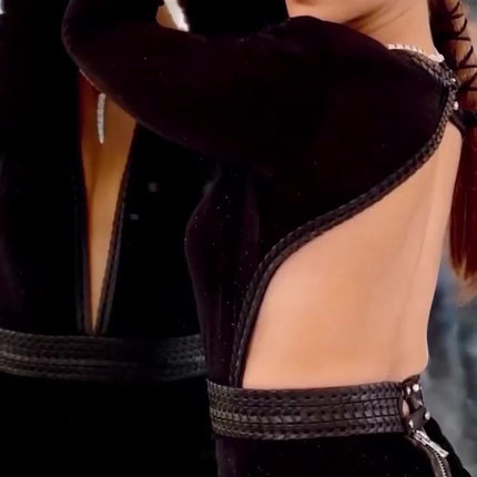 Velvet Sequin Backless Black Dress
