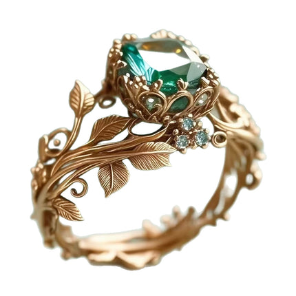 Gewilde Totem-ring, oesjaarallooi-ingelegde groen kristalvingerring