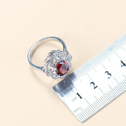Granaat Kubieke Sirkonium Oorbelle Hanger Halssnoer Armband Ring Geskenk 4 Stuks Stel