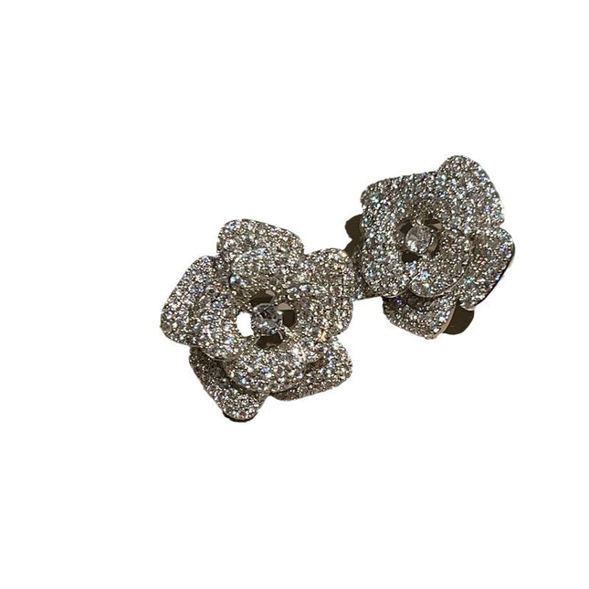Camellia Ear Studs Wind Micro Inlaid Zircon High Sense Hollow Out Rose Simple And Elegant Earrings