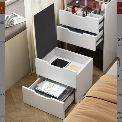 48CM 3-in-1 Kaptafel Met Opklapbare Spieël, Klein Grimeerkapselstel Met Sigbare Glasblad, Kompakte Grimeerkaptafel Met 3 Laaie, Kleedtafel Vir Slaapkamer, Prime Day, Aanbiedinge Vir Jou Dae