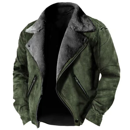 Casual Polo Collar Zipper Jacket Thickened Coat Fur