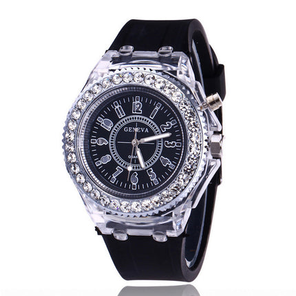 LED Liggewende Horlosies Genève Vroue Kwarts Horlosie Dames Silikoon Armband Horlosies