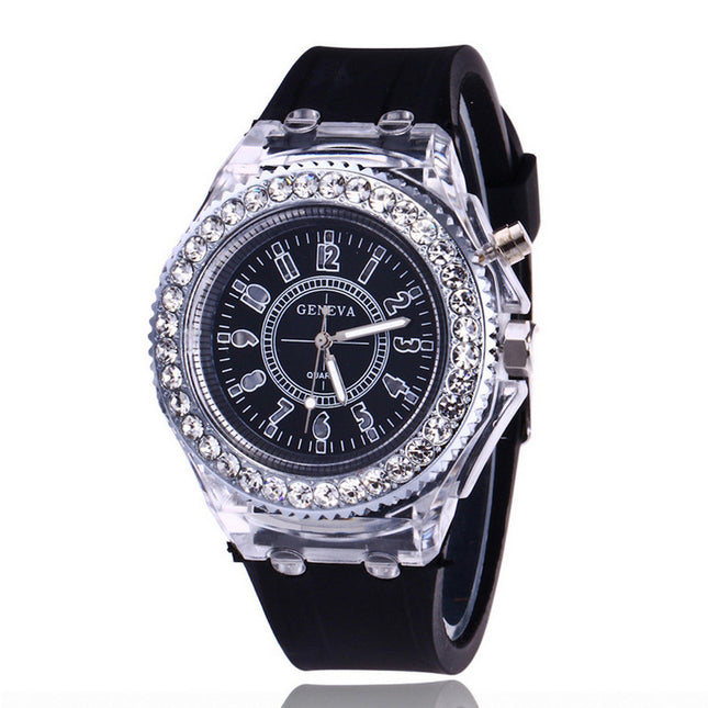 LED Liggewende Horlosies Genève Vroue Kwarts Horlosie Dames Silikoon Armband Horlosies