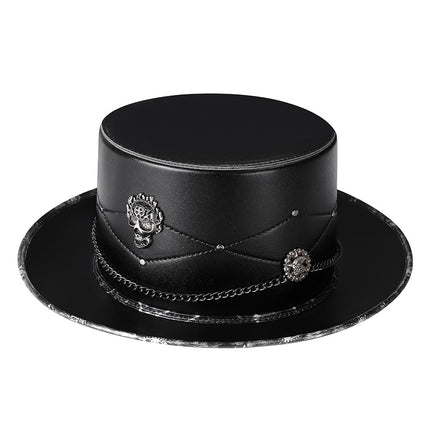 Doctor PU Leather Magic Skull Black Top Hat Female Photo Props