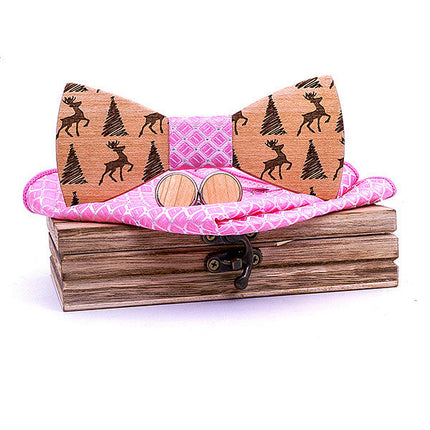 Christmas gift elk design wooden bow tie