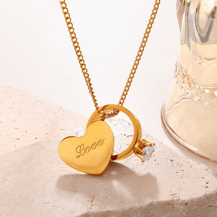 Liefde Gegraveerde Goue Hart Dubbelhangertjie Rhinestone Stapelbare Paartjie Halsnoer