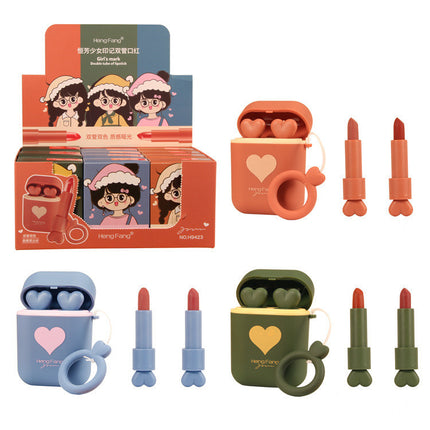 Dubbelbuis Fluweel Lipstick Mat Mat Oorfoon Stoorboks Draagbaar