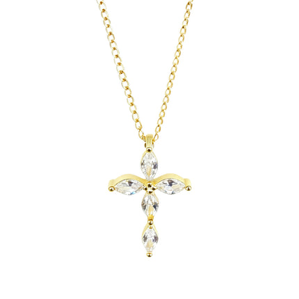S925 Sterling Silwer 14K Vergulde Kruisketting Met Diamante