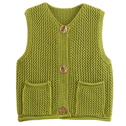 New Spring And Summer European And American Style Casual Breasted Thick Needle Knitted Vest Top