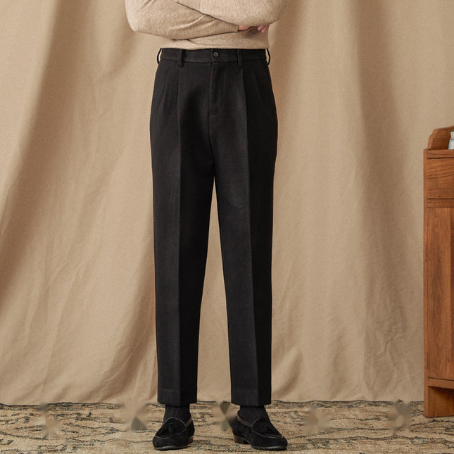 Winter Thickened Sanded Fabric Micro Straight Commute Leisure Suit Pants