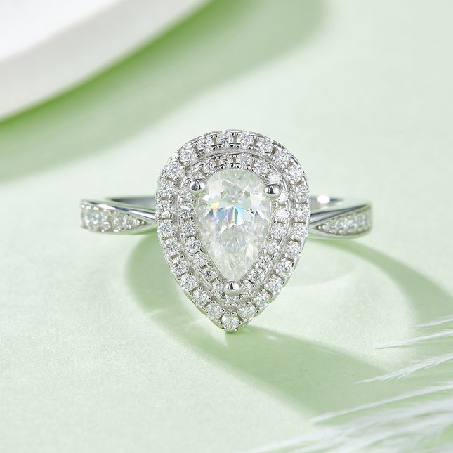 Peervormige Moissanite Met Topgehalte Moissanite Luukse En Modieuse Ligluukse Juweliersware Silwer Ring S925 Silwer Geëlektroplateer Met Platinum