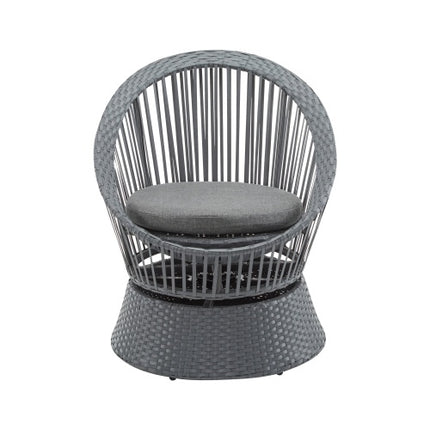 Set Of 2  26.7 Modern Gray Wicker Lounge Chair With Rattan And Iron Frame, Featuring A Stylish Round Design, Perfect For Living Room, Patio, Or Balcony Relaxation