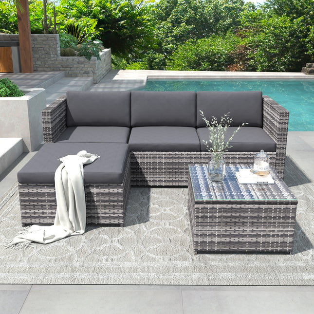 Tuinhoekbank Rattan Tuinmeubels Patio Stel Tuinontspanningsstel Tuin Rattan Meubels Sitkamerstel, Grys