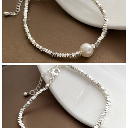 Minimalist Asymmetric Chain Bracelet Adorned With Scattered Beads And Pearlstrendy Yet Niche
