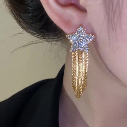 Rhinestone Pentagram Tassel Earrings