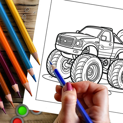Monsters Trucks 28 Bladsye Kleurboek Kleurboek Vir Volwasse Stresvermindering Kleurboek Valentynsdag Geskenk, Verjaarsdagpartytjie Geskenk, Tekenbenodighede, Kersfeesgeskenk, Terug Skool Toe Benodighede