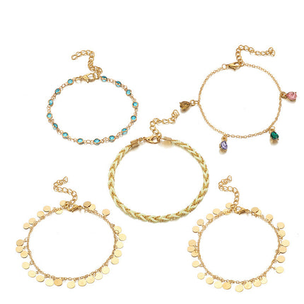 Fashion Personality Alloy Round Color Diamond Anklet